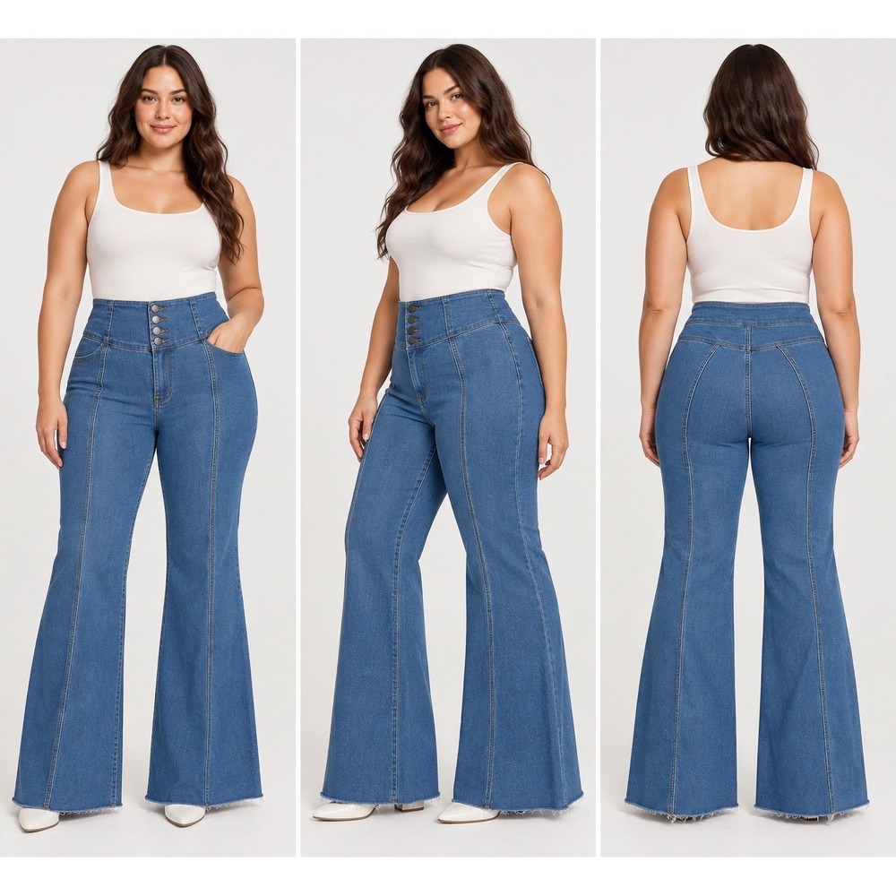 Cider Women's XL High Rise Wide Leg Flare Jeans Buttonfly Raw Hem Y2K